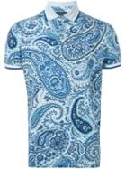 Etro Paisley Print Polo Shirt, Men's, Size: Medium, Blue, Cotton