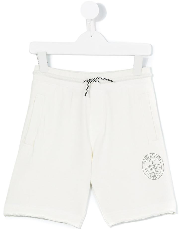 Diesel Kids - Logo Stamp Track Shorts - Kids - Cotton - 10 Yrs, White, Cotton