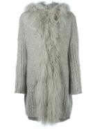 Twin-set Fur-trimmed Knitted Coat, Women's, Size: Small, Nude/neutrals, Acrylic/polyamide/polyester/lamb Fur