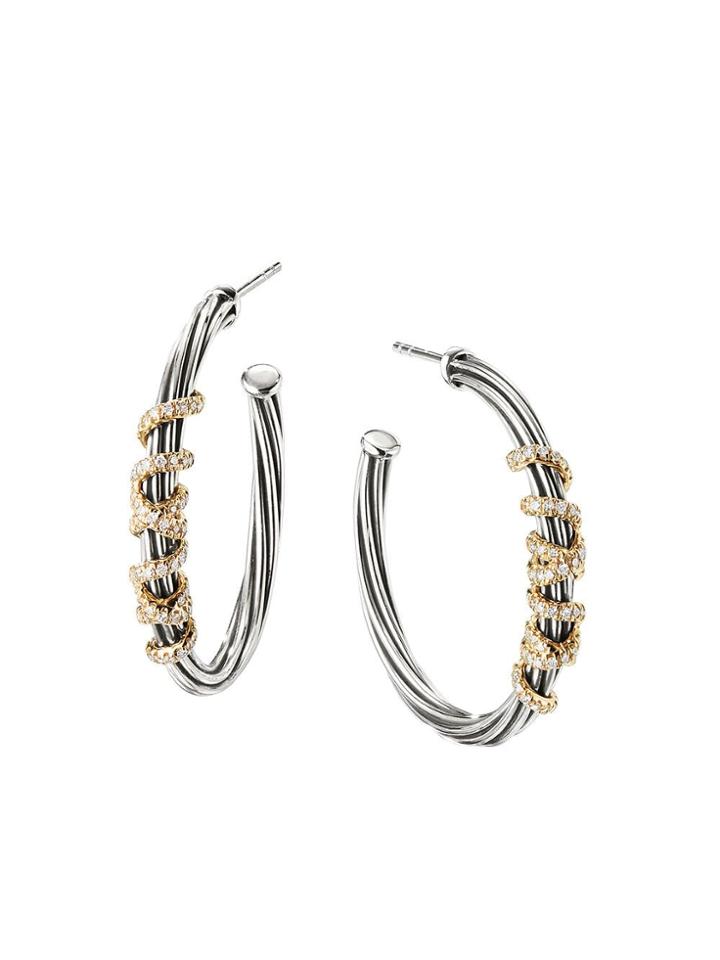 David Yurman Sterling Silver And 18kt Yellow Gold Helena Diamond Hoop