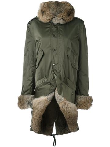 Faith Connexion Trim Detail Coat, Women's, Size: Xs, Green, Polyester/rabbit Fur