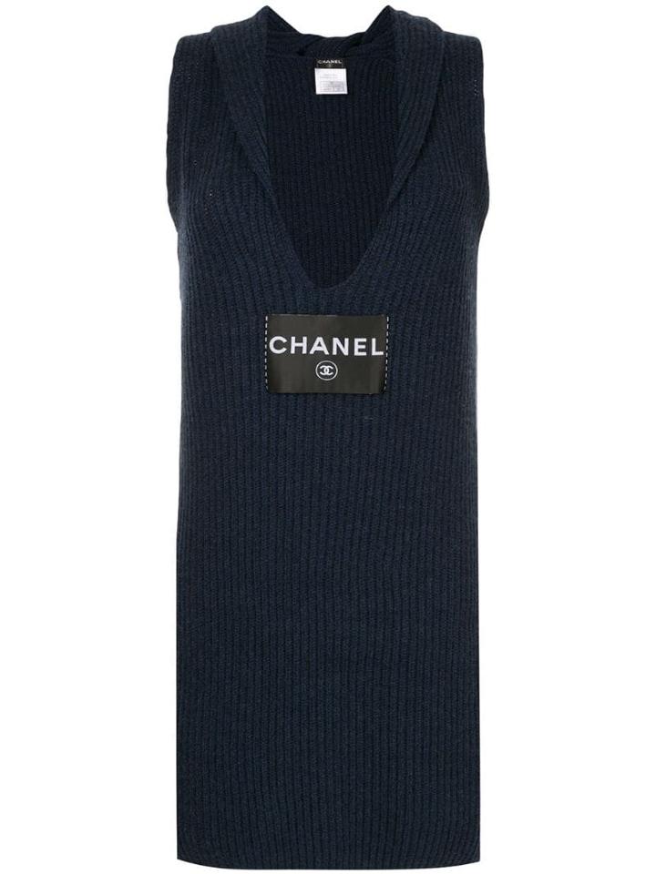 Chanel Pre-owned Logo Knitted Fitted Dress - Blue