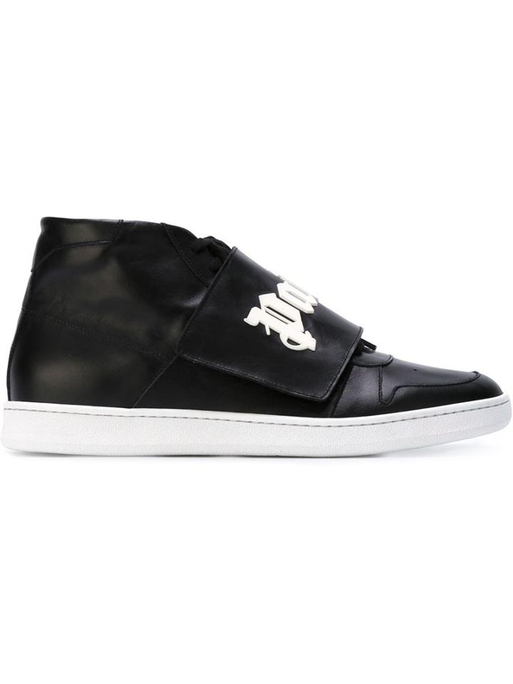 Palm Angels Logo Velcro Hi-top Sneakers, Men's, Size: 43, Black, Calf Leather/rubber