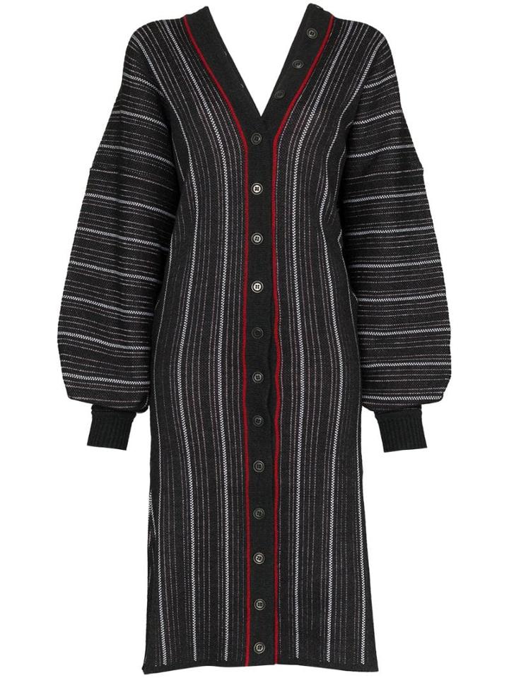 Y/project V-neck Striped Cardigan Dress - Black