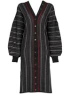 Y/project V-neck Striped Cardigan Dress - Black