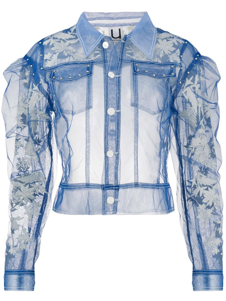 Aviù Sheer Ruffle Detail Jacket - Blue