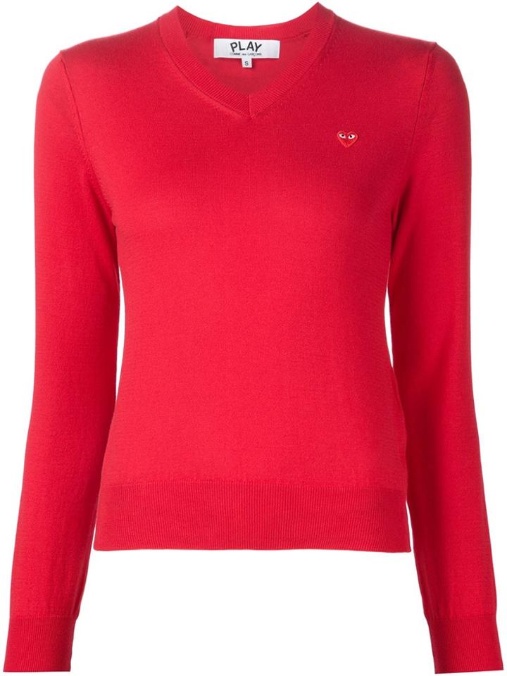 Comme Des Garçons Play Mini Heart V-neck Jumper - Red