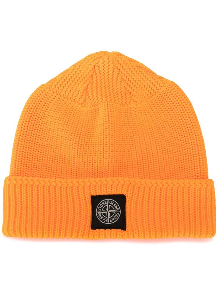 Stone Island Chunky Knit Beanie - Orange