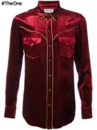 Saint Laurent Contrast Piping Western Shirt, Men's, Size: Medium, Red, Silk/viscose