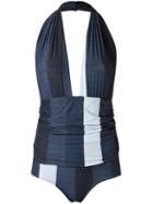 Amir Slama Gathered Swimsuit, Women's, Size: P, Blue, Elastodiene