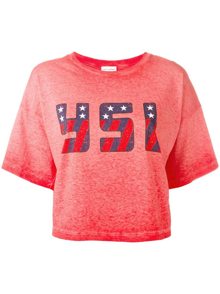 Saint Laurent Ysl Usa Cropped T-shirt, Women's, Size: Medium, Red, Cotton
