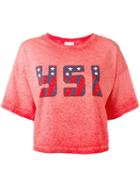 Saint Laurent Ysl Usa Cropped T-shirt, Women's, Size: Medium, Red, Cotton