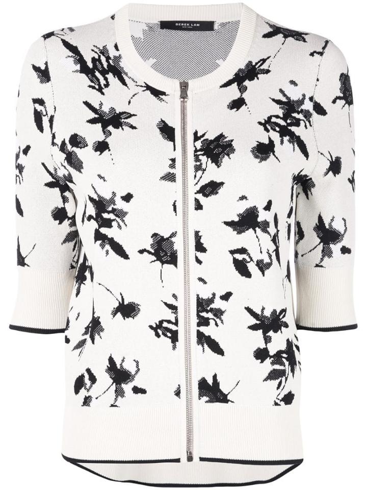 Derek Lam Floral Jacquard Knit Cardigan With Zipper - White