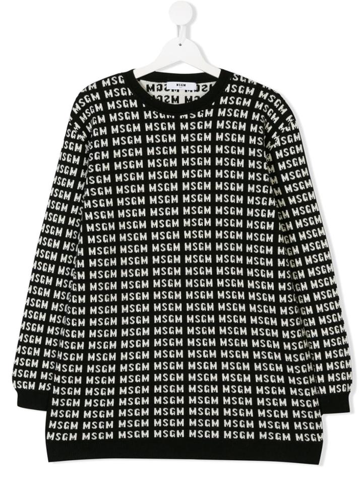 Msgm Kids Teen Logo Intarsia-knit Sweater - Black