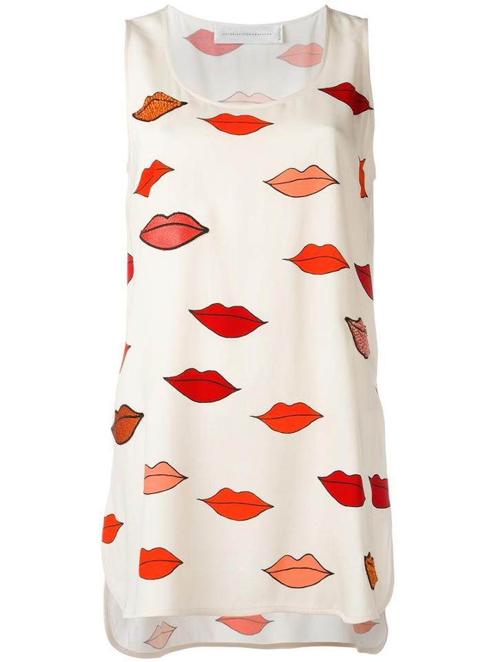 Victoria Victoria Beckham Lip Print Tank Top, Size: 38, Red, Viscose/spandex/elastane/silk