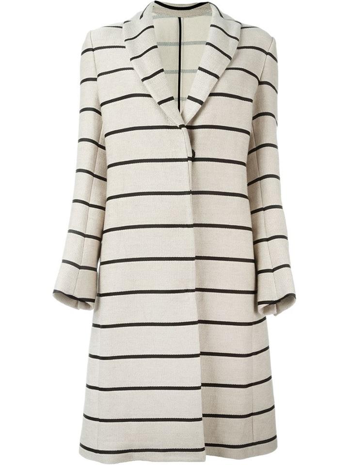 Msgm Long Striped Coat, Women's, Size: 40, Nude/neutrals, Cotton/linen/flax/viscose/polyester