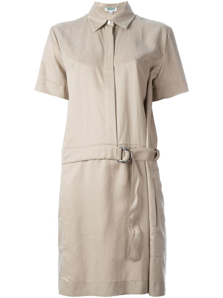 Kenzo Belted Shirt Dress, Women's, Size: 34, Nude/neutrals, Cupro/viscose/linen/flax/polyester