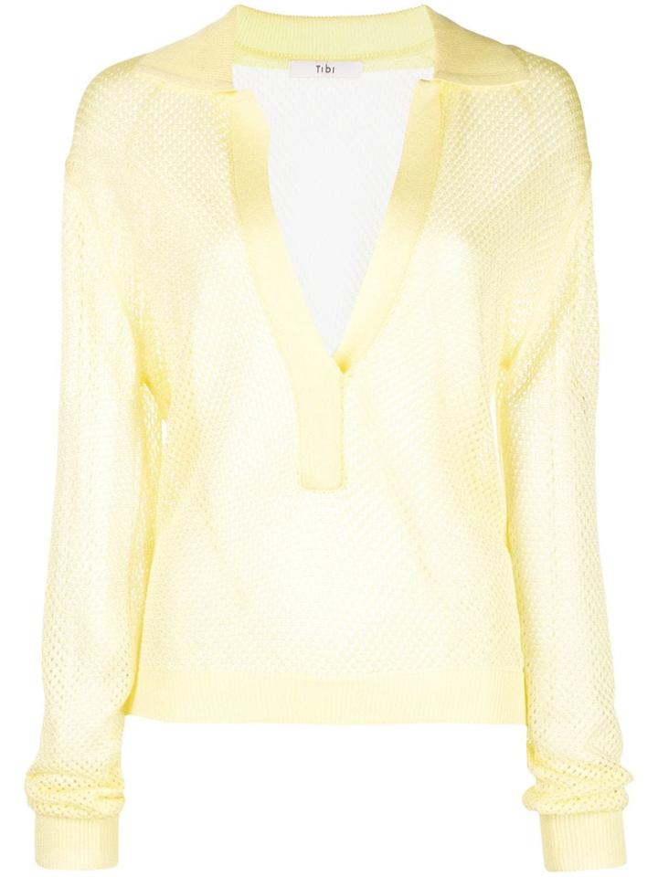 Tibi Mesh Polo Sweater - Yellow