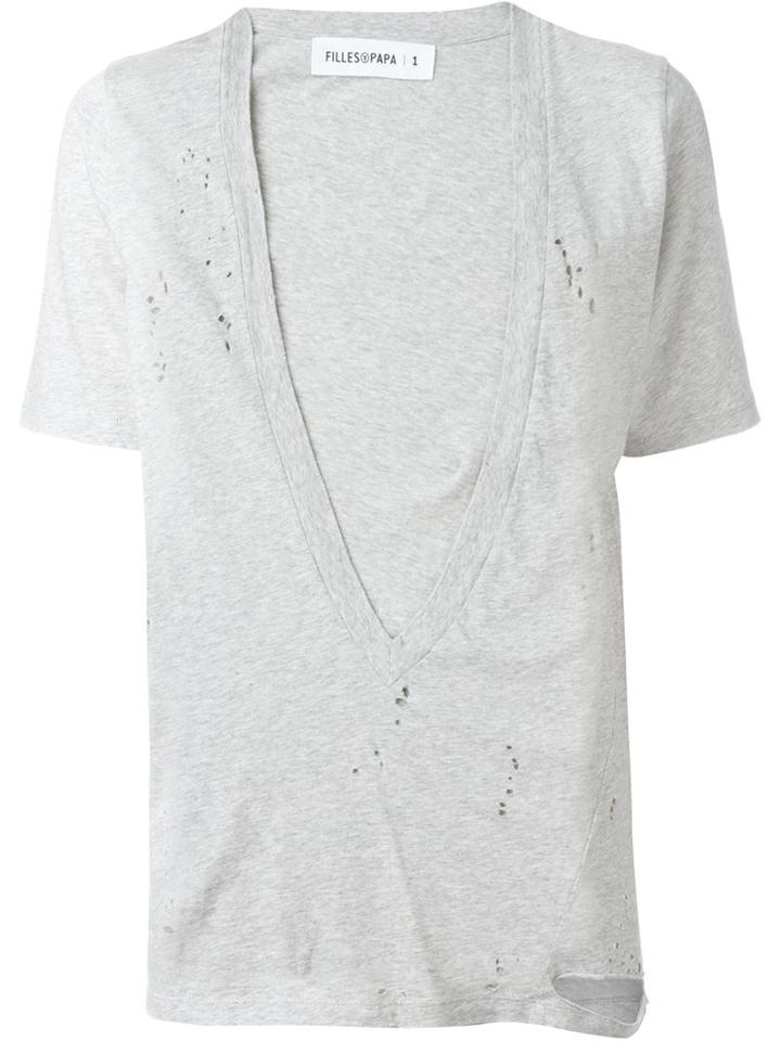 Filles A Papa Distressed Deep V-neck Top, Women's, Size: 0, Grey, Cotton
