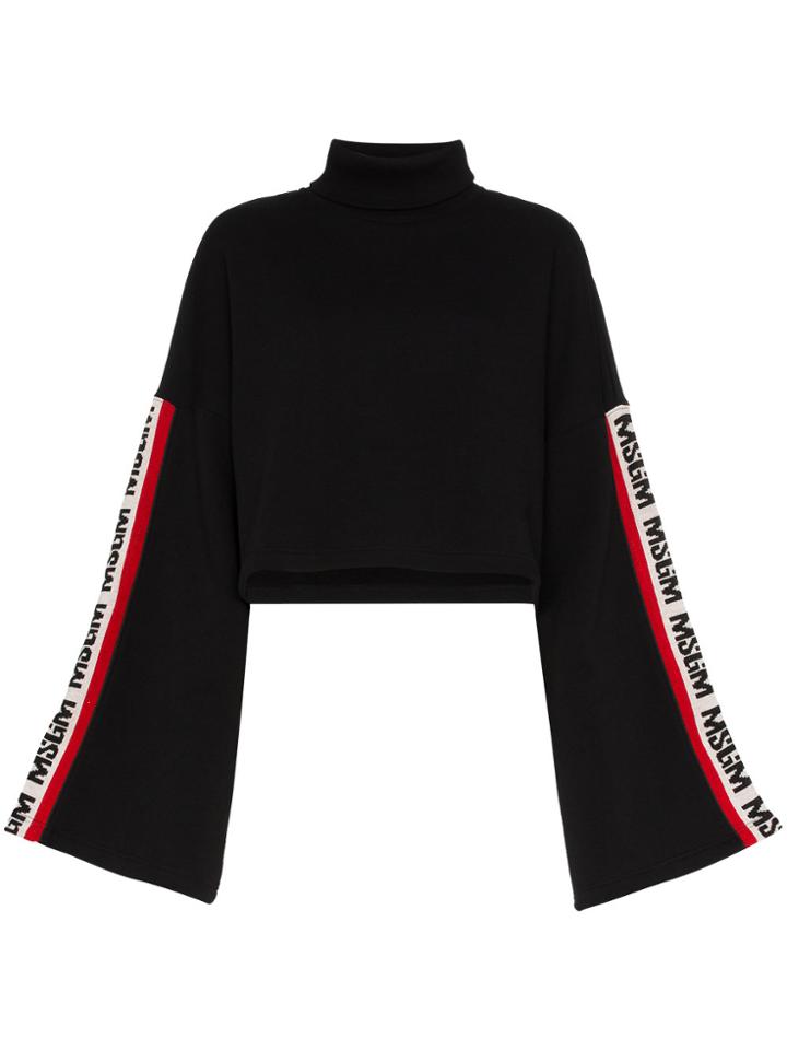 Msgm Black Side Stripe Logo Sweater