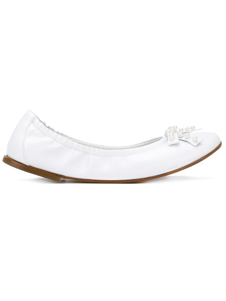 Montelpare Tradition Teen Embellished Bow Ballerinas - White