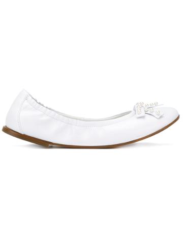 Montelpare Tradition Teen Embellished Bow Ballerinas - White