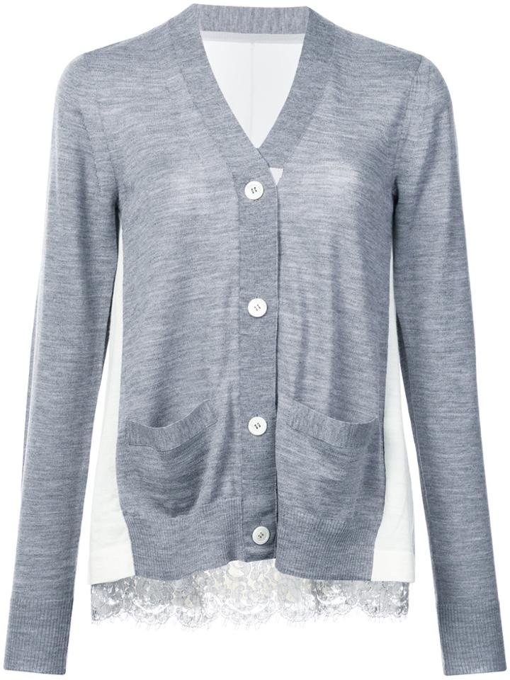 Sacai Contrast Long-sleeve Cardigan - Grey