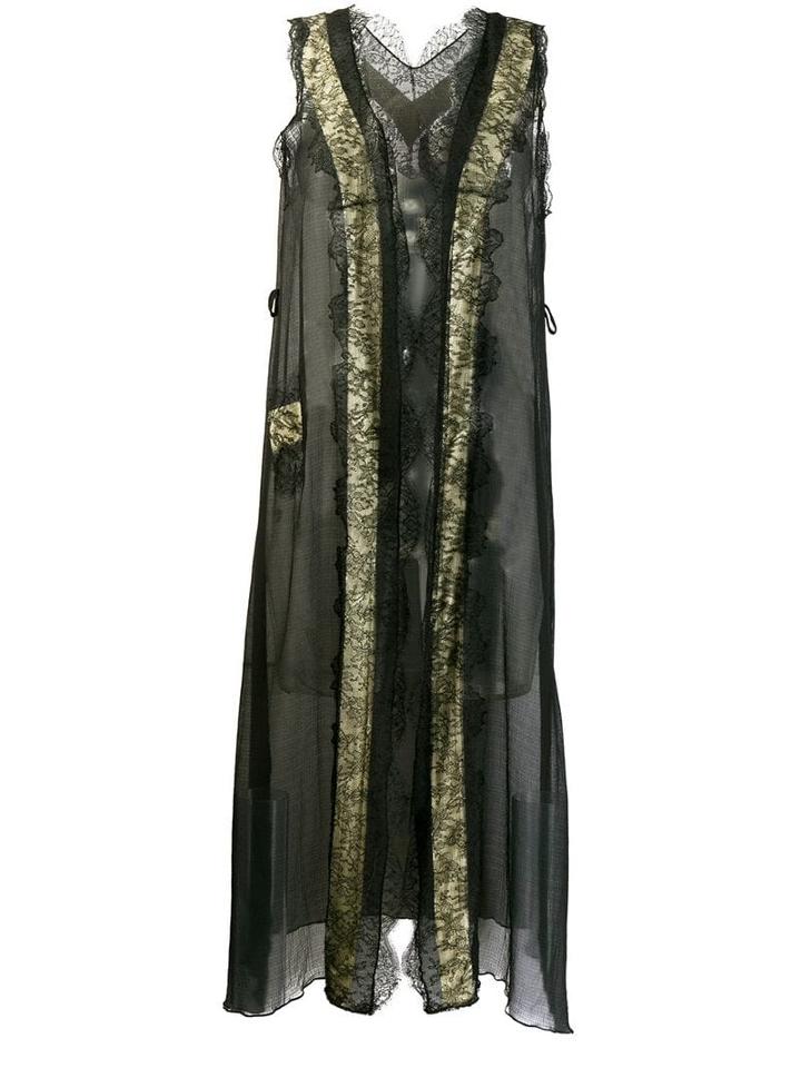 Nina Ricci Pre-owned 1990's Lace Detailed Long Coat - Black