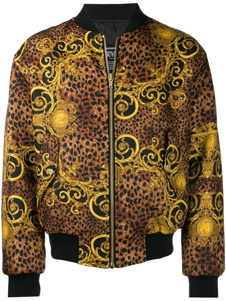 Versace Jeans Baroque Leopard Bomber Jackets - Black
