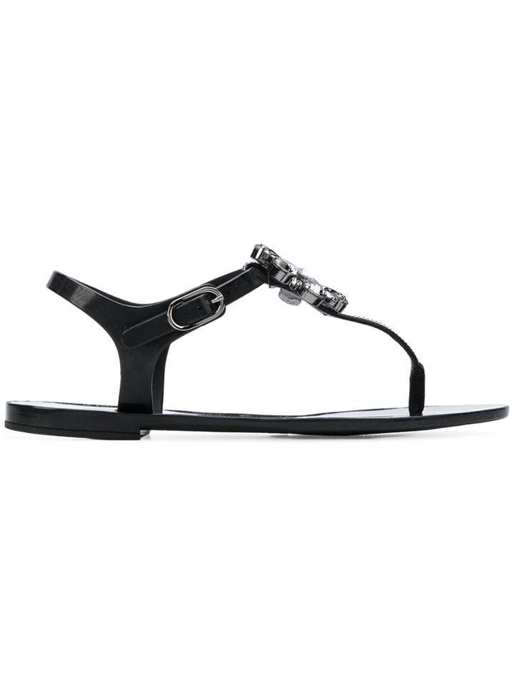 Dolce & Gabbana Crystal Flower Sandals - Black