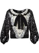 Martha Medeiros Bib Lace Blouse, Women's, Size: 42, Black, Viscose/cotton/polyamide/silk