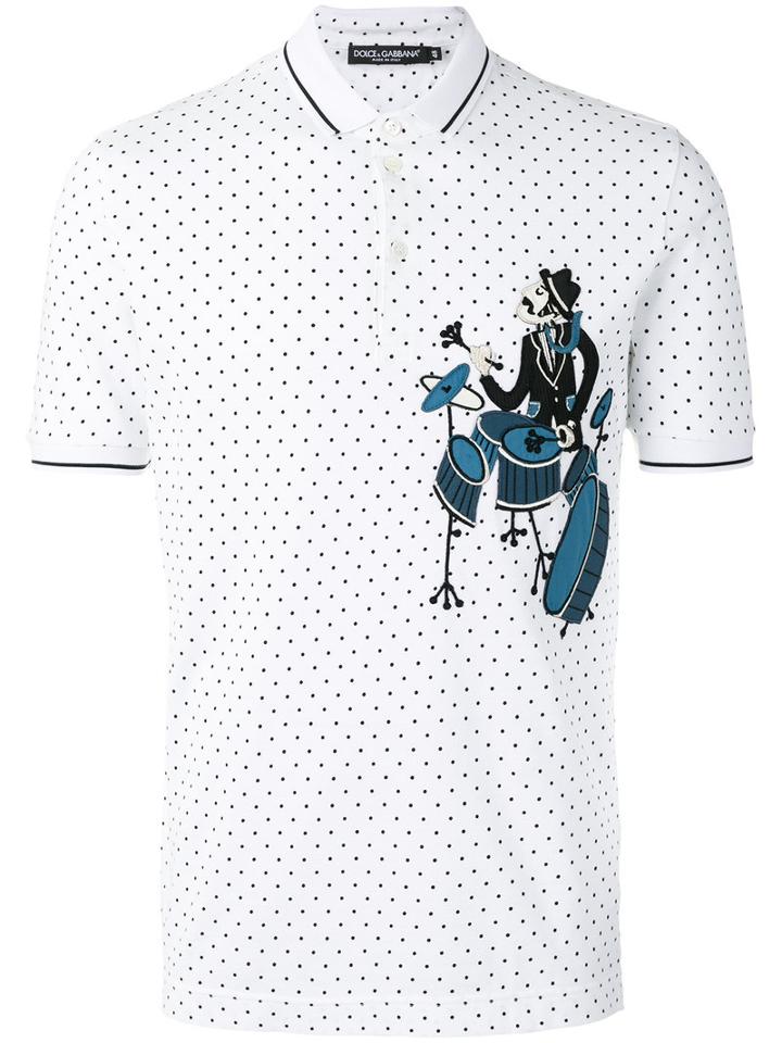 Dolce & Gabbana Drummer Patch Polo Shirt, Men's, Size: 44, White, Cotton