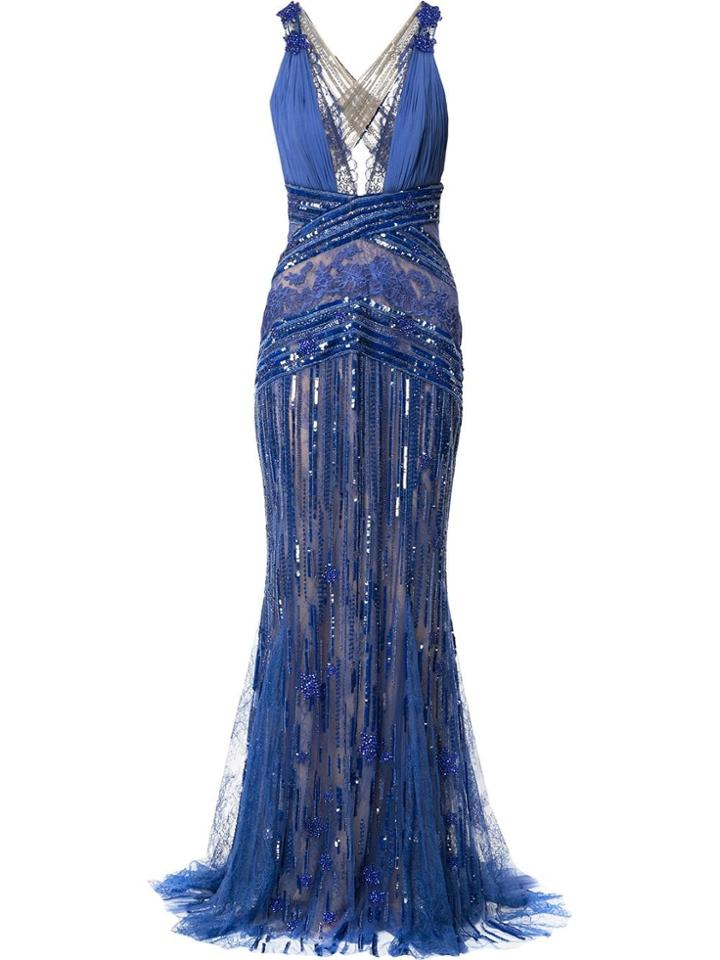 Zuhair Murad Plunge Neck X Back Gown - Blue