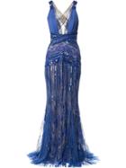 Zuhair Murad Plunge Neck X Back Gown - Blue