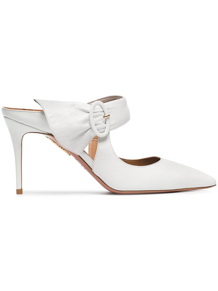 Aquazzura White Palace 85 Leather Point Toe Mules