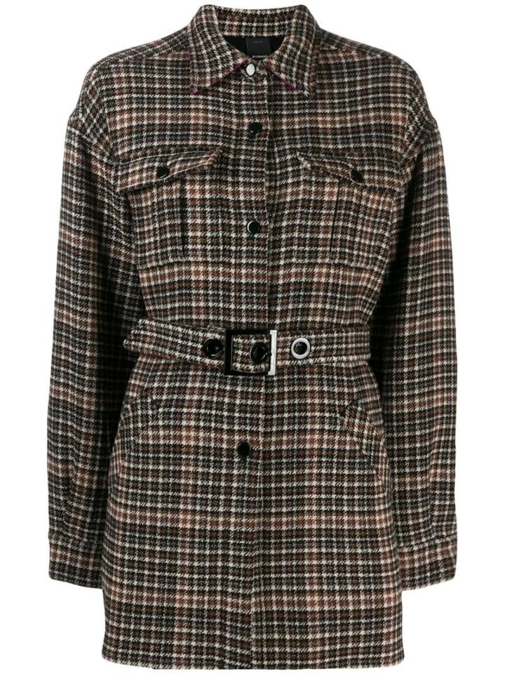 Pinko Check Print Belted Jacket - Brown