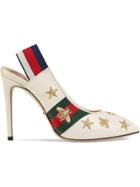 Gucci Embroidered Leather Web Slingback Pump - White