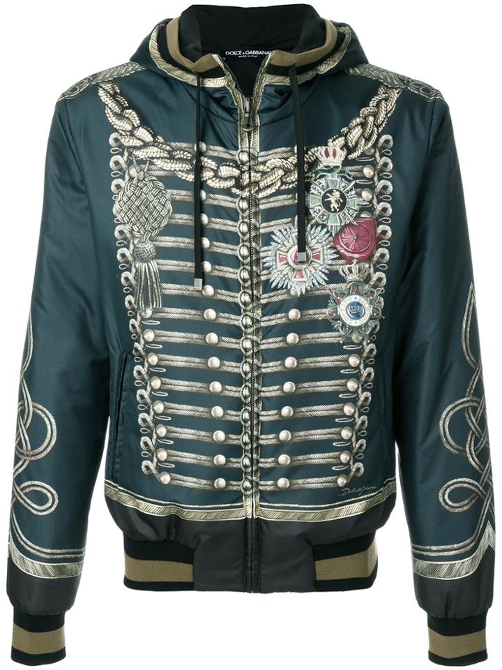 Dolce & Gabbana Military Print Hooded Bomber Jacket - Blue