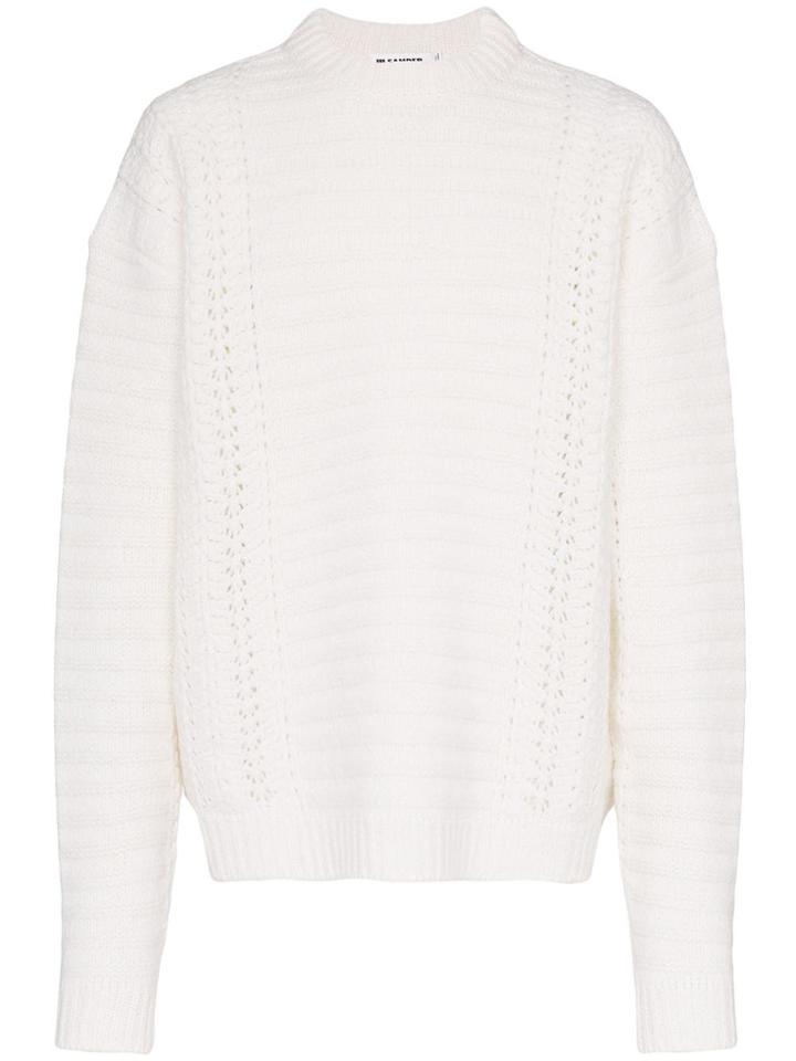 Jil Sander Chunky Crew Neck Virgin Wool Sweater - White