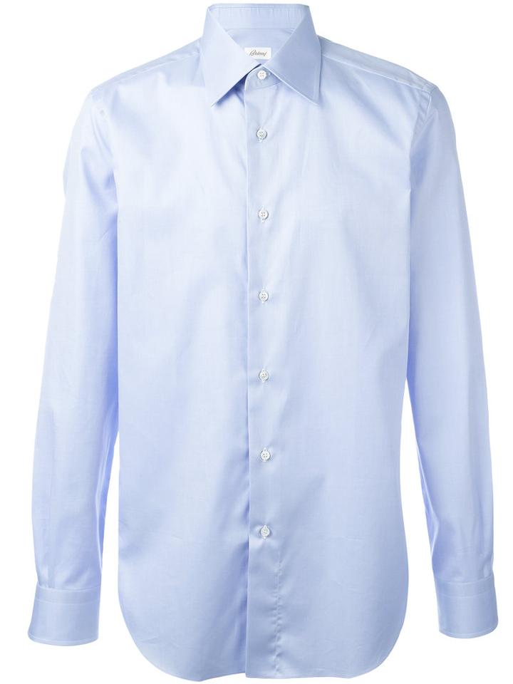 Brioni Plain Shirt, Men's, Size: 38, Blue, Cotton