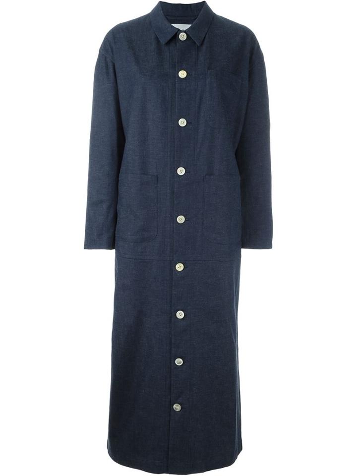 Julien David Denim Effect Contrast Button Down Oversized Coat