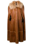 Alberta Ferretti Long Fur Collar Poncho Coat - Brown