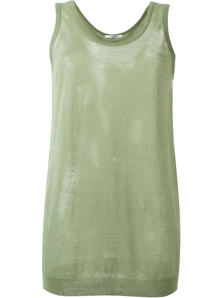 Givenchy Ribbed Hem Sheer Tank, Women's, Size: L, Green, Linen/flax/polyamide