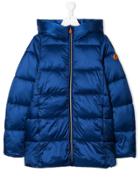 Save The Duck Kids Padded Hooded Logo Coat - Blue