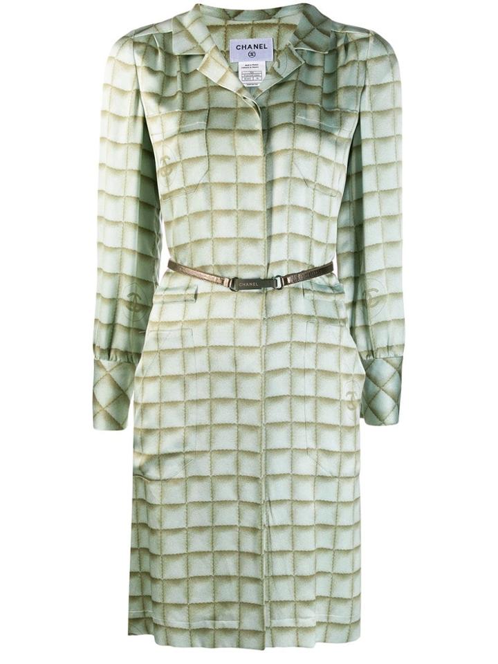 Chanel Vintage Checked Shirt Dress - Green
