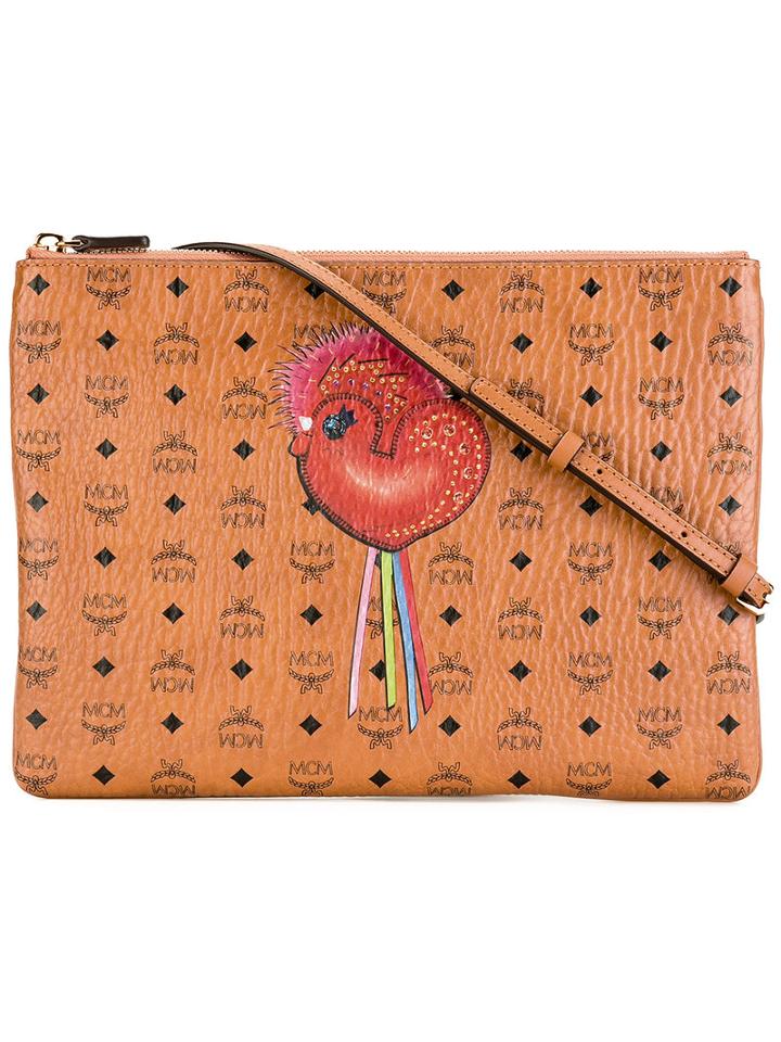 Mcm Logo Print Cross-body Bag, Women's, Brown, Calf Leather