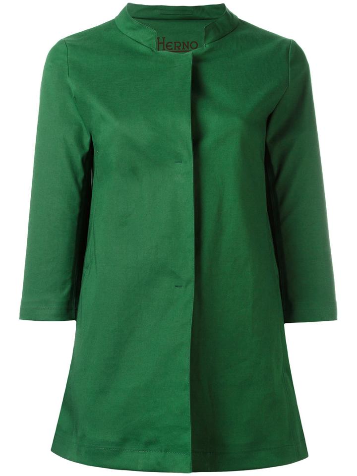 Herno Band Collar Coat, Women's, Size: 44, Green, Cotton/polyurethane/polyester