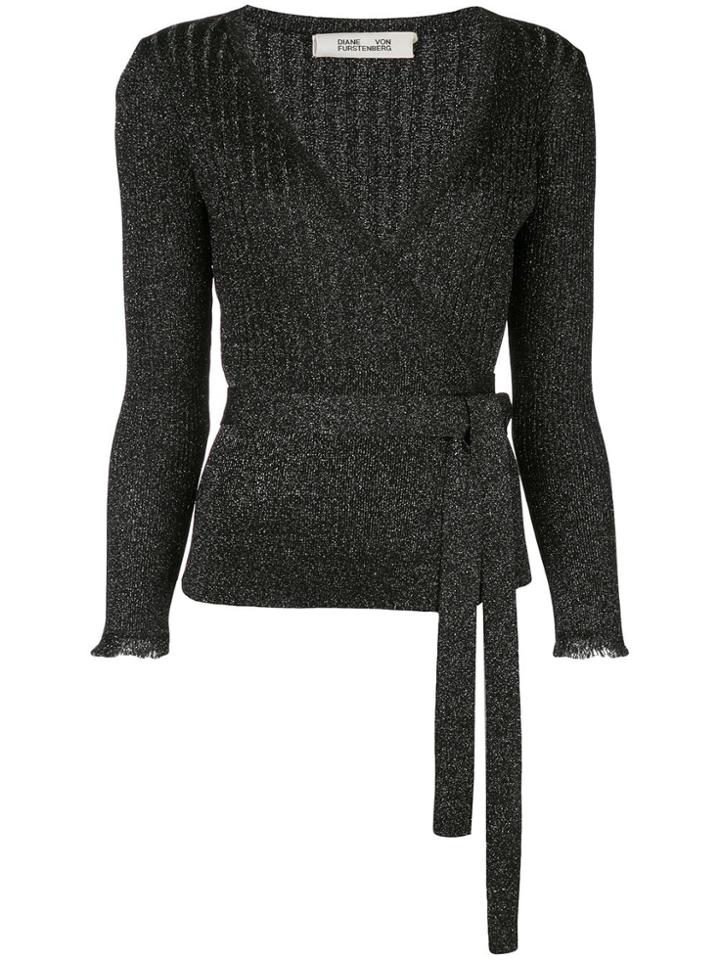 Diane Von Furstenberg Beck Metallic Wool Wrap Top - Black