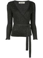 Diane Von Furstenberg Beck Metallic Wool Wrap Top - Black