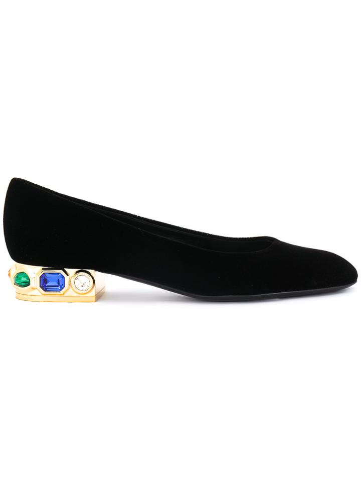 Casadei Embellished Heel Ballerina Pumps - Black